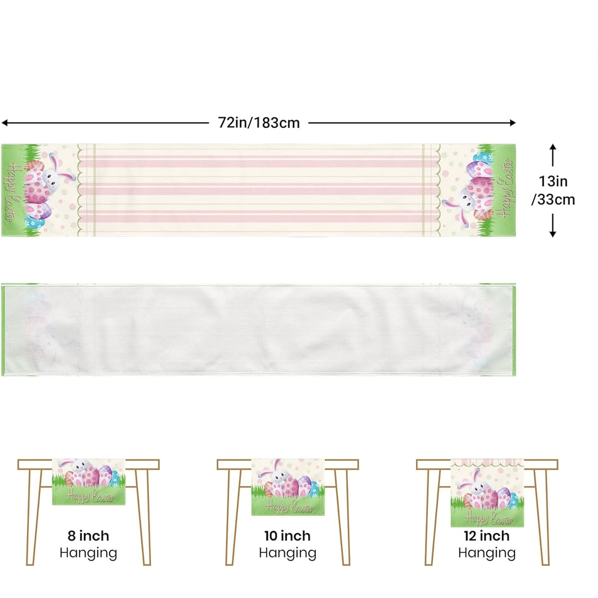 Easter Table Runner Cute Bunny Happy Easter Runner Pink and Green Burlap Spring Dresser Cover Farmhouse Table Decor for Home Party 13x72" Long (Cute Bunny, 13x72")
