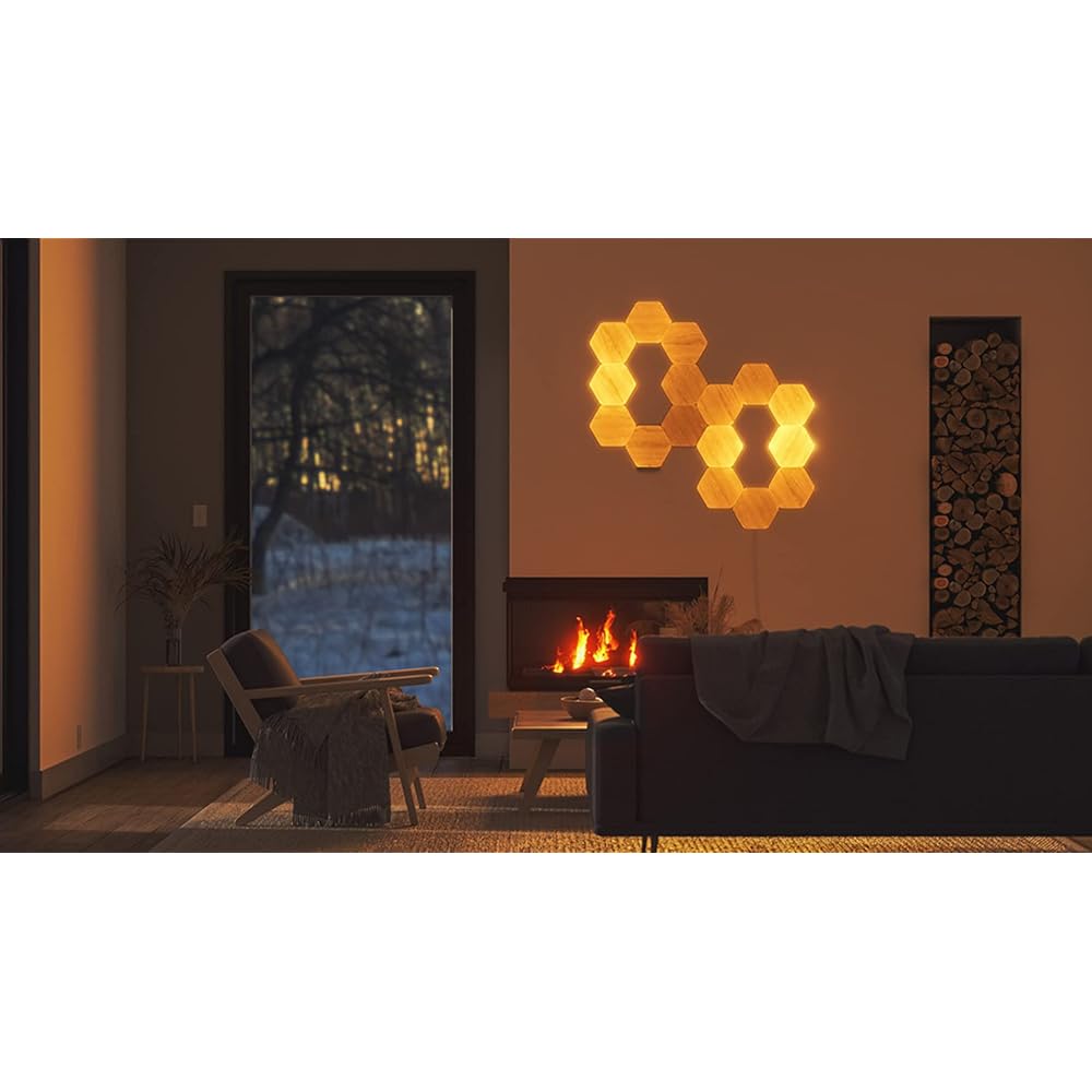 Nanoleaf Elements Hexagon 3-piece Expansion Pack Smart Light Wood Grain Interior Lighting LED Light Compatible with Light Bulb Color and Daylight White Dimmable Hexagonal Wall Mounted Light Easy Installation Compatible with Alexa / Google Home / HomeKit