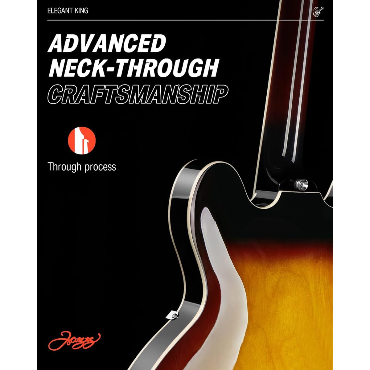 Donner Semi-acoustic guitar Electric guitar Semi-acoustic guitar Semi-hollow body Double cutaway Tiger color DJP-1000B