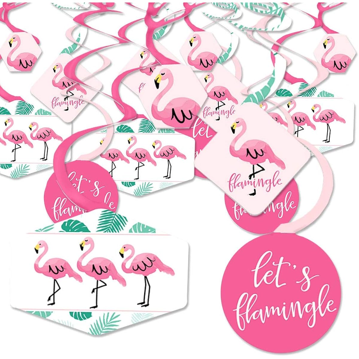 Pink Flamingos - Tropical Summer Party Hanging Decorations - Party Decorations Swirls - Set of 40