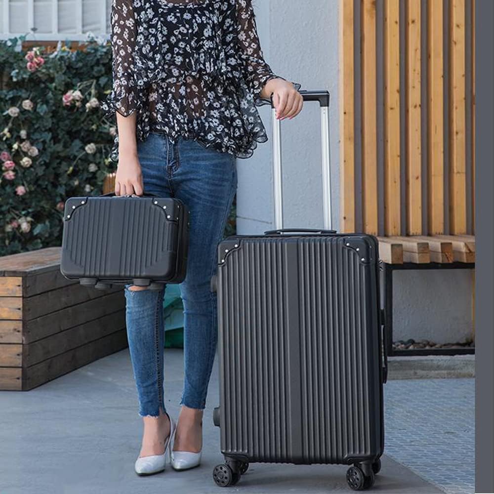 [WEGRET] Travel Business Suitcase Parent-Child Set Cosmetic Case Carry Case Carry-on Zipper Carry Bag Ultra Light Zipper Popular Mini Trunk Equipped with TSA Rourke (S, Black)