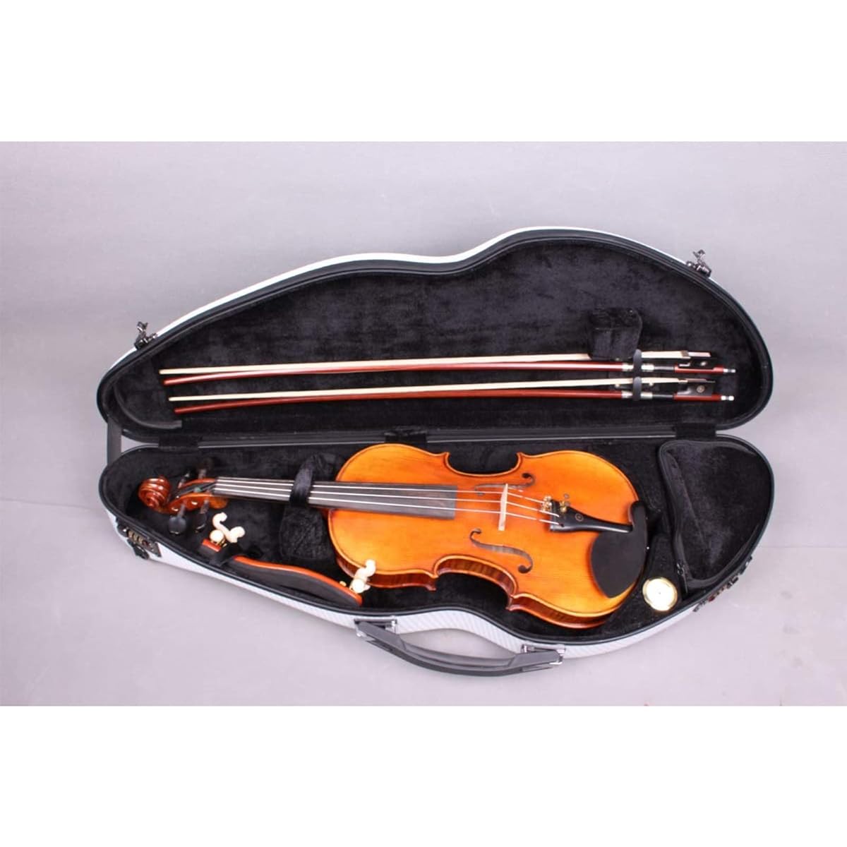 Violin Case 4/4 Full Size Mixed Carbon Fiber Violin Hard Case with Built-in Hygrometer and Password Lock Portable Carrying,White-3/4