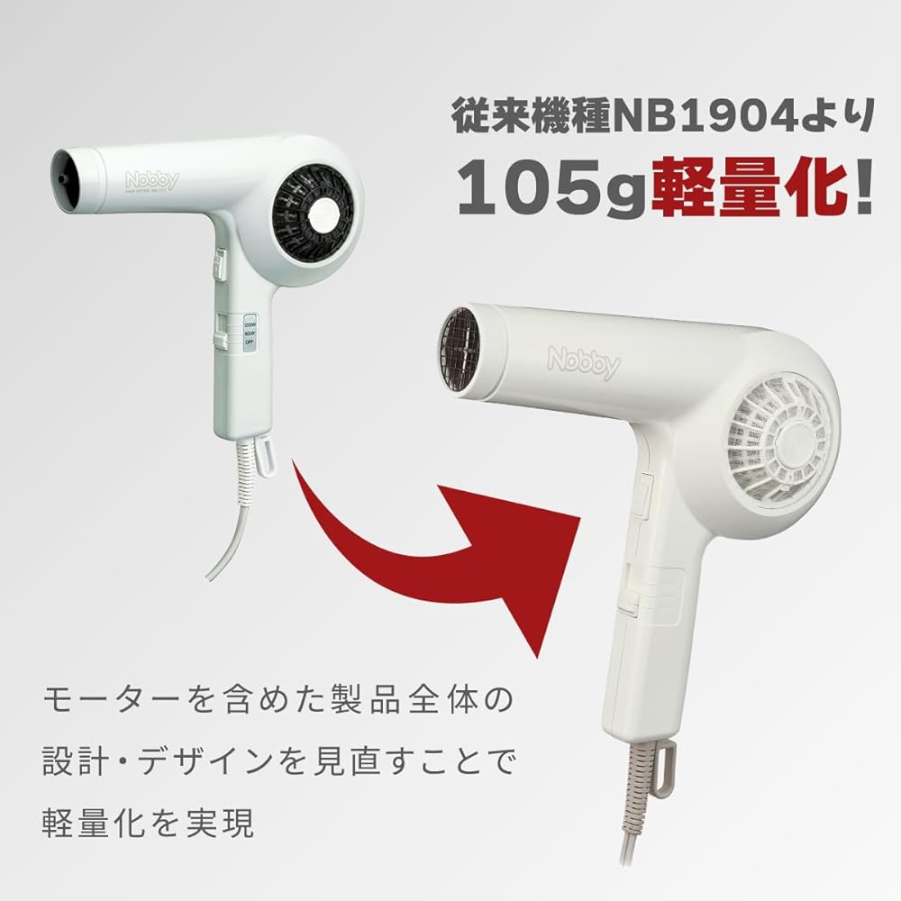 TESCOM Nobby Hair Dryer NB1905 White Dryer Hair Dryer Nobby Professional High Performance Filter NB1904 Successor Large Air Volume (White)