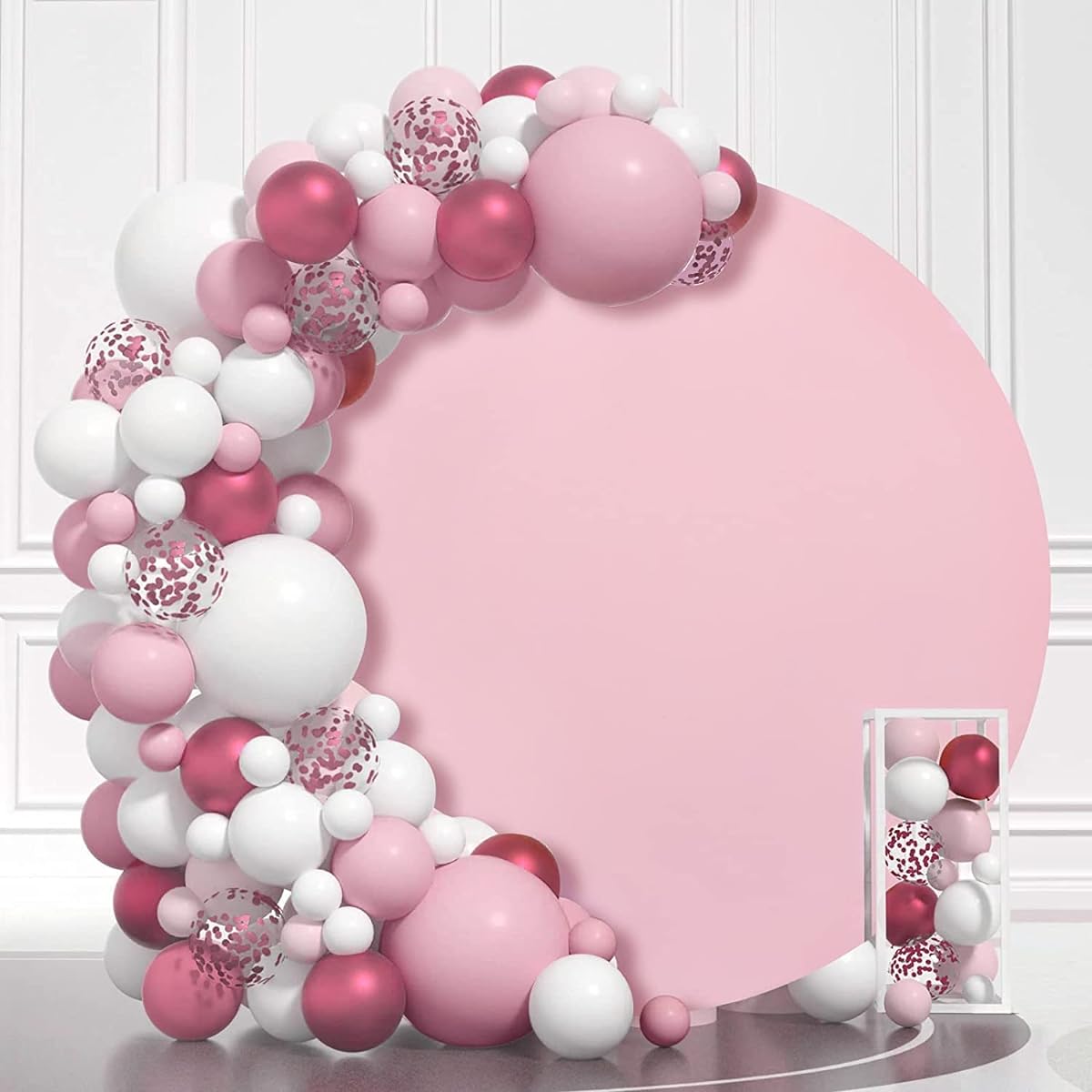 Remandacy Pure Pink Round Background Cover 7ft Plain Light Pink Circle Backdrop Stand Cover for Girls Birthday Baby Shower Party Decoration Portrait Photo Booth Props Polyester