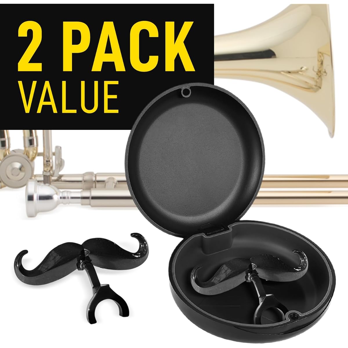 [Pack of 2] Clip-on Mustaches for Trombone & Euphonium - Includes protective case - Fits all large shank mouthpieces - Perfect accessory for young musicians - Mouthpiece not included