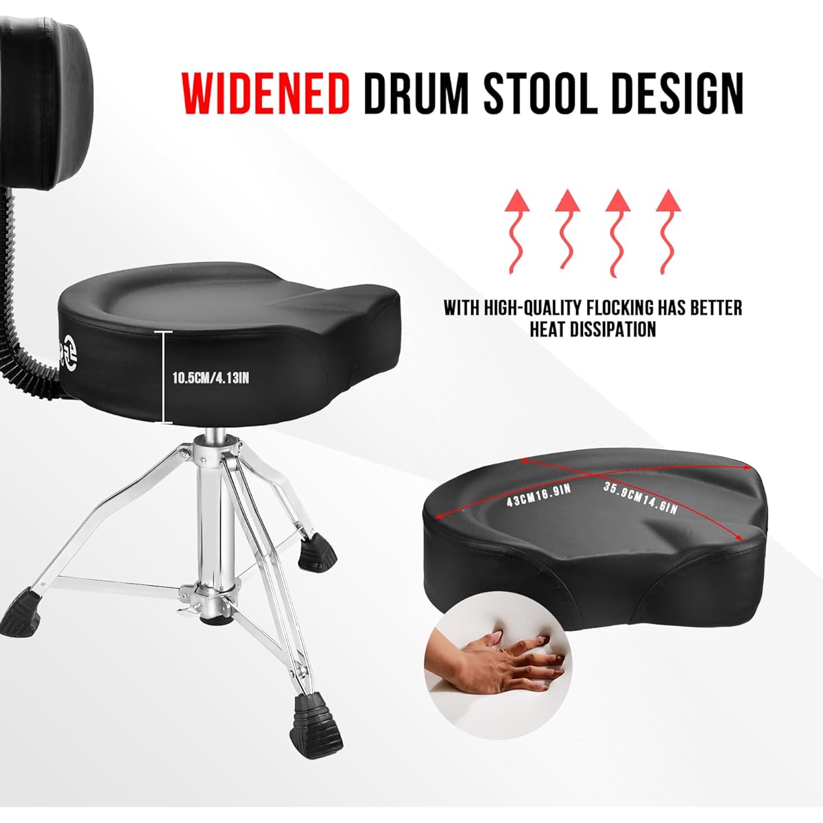 soulmate Drum Throne Drum Chair with Backrest Airlift Drum Stool Height Adjustable Motorcycle Style Heavy Duty Drum Seat Drummer Adult Hydraulic Drum Throne Black