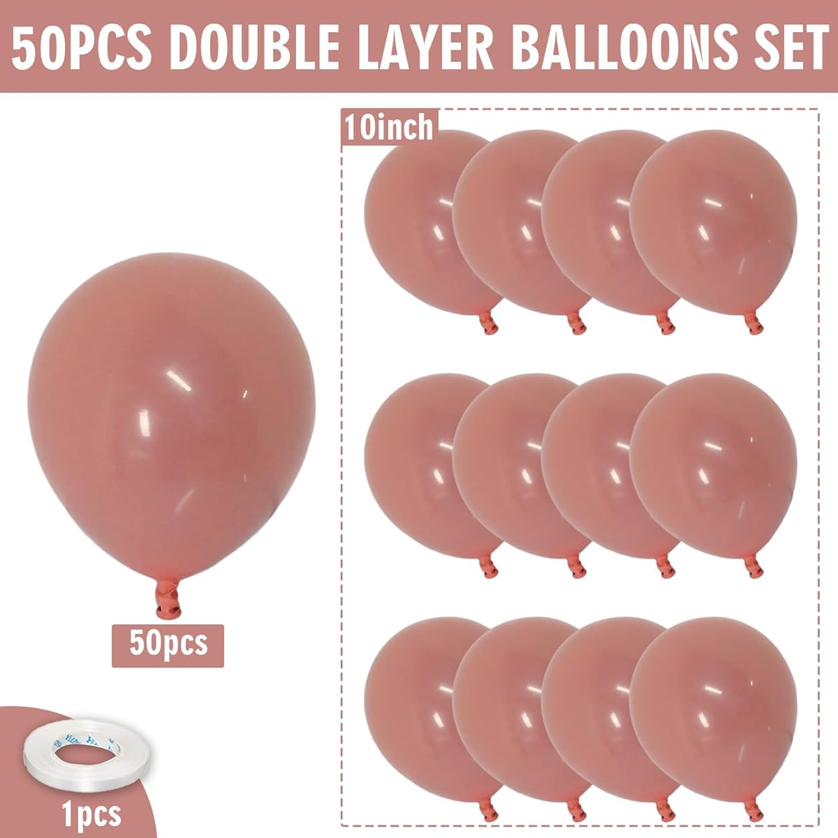 Dusty Pink Balloons Double Stuff 50pcs 10inch Dusty Rose Helium Latex Balloons Retro Blush Pink Mauve Party Balloons Boho Pink Balloons for Girls Birthday Baby Shower Wedding Party Decorations