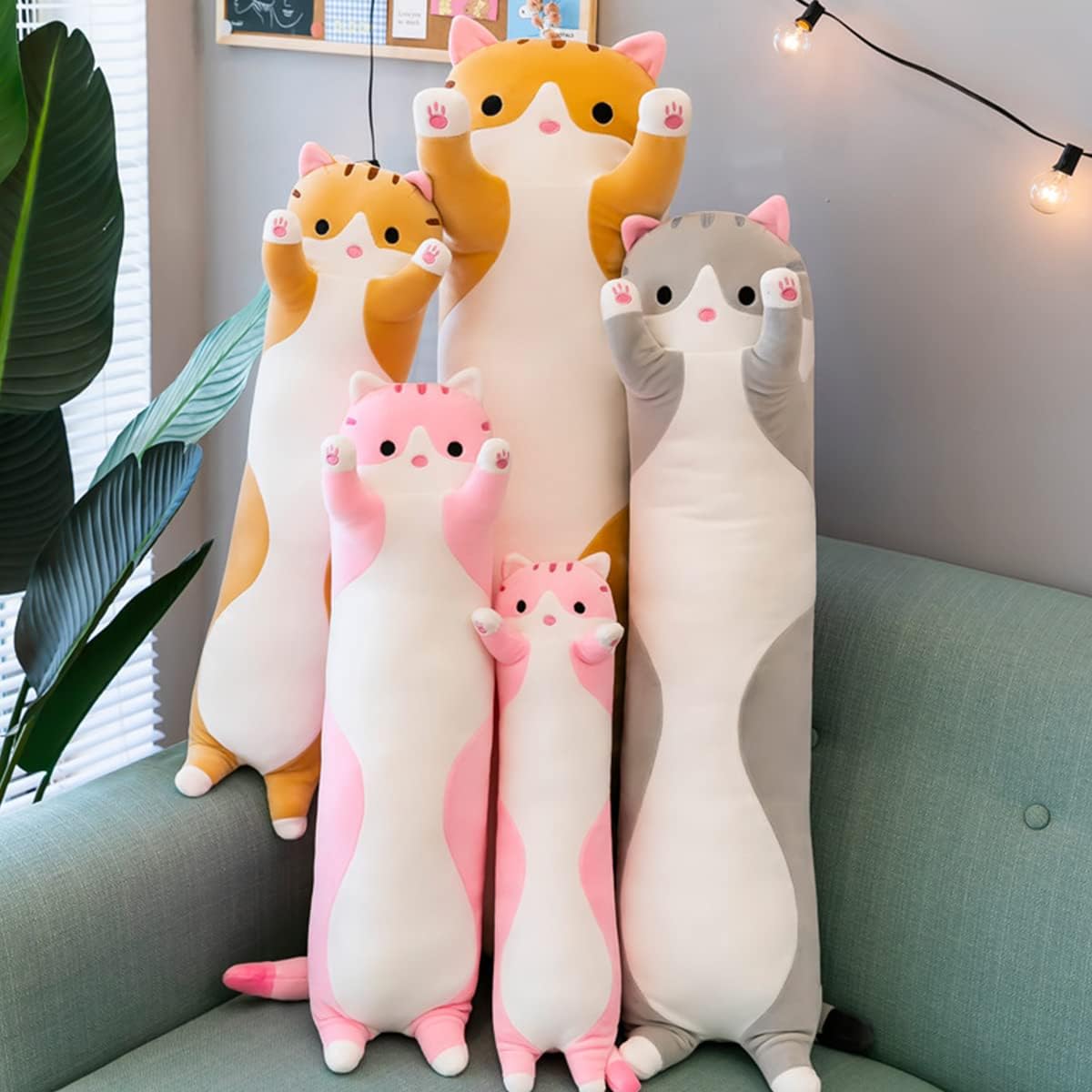 Long Cat Plush Pillow Soft Cat Hug Pillow Stuffed Animal Pillow Cute Kitten Sleeping Throw Pillow Gift for Kids (110cm/43.30inch, Yellow)