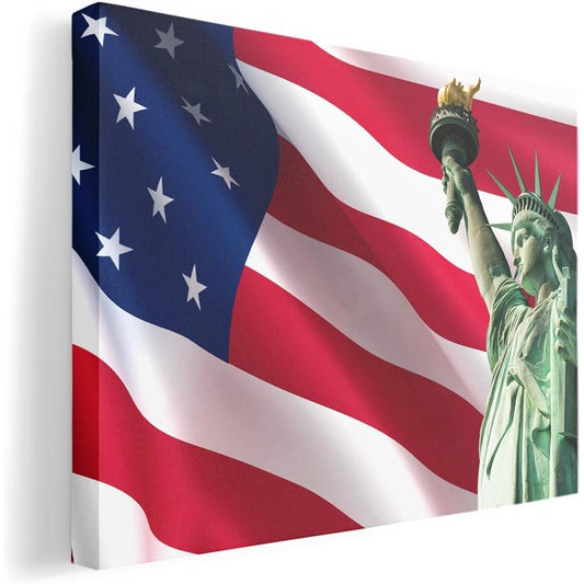 Art Panel Picture Painting Decoration igsticker 594mmx841mm A1 Photo Wall Hanging Wooden Frame Interior Stylish 012706 American Flag Statue of Liberty