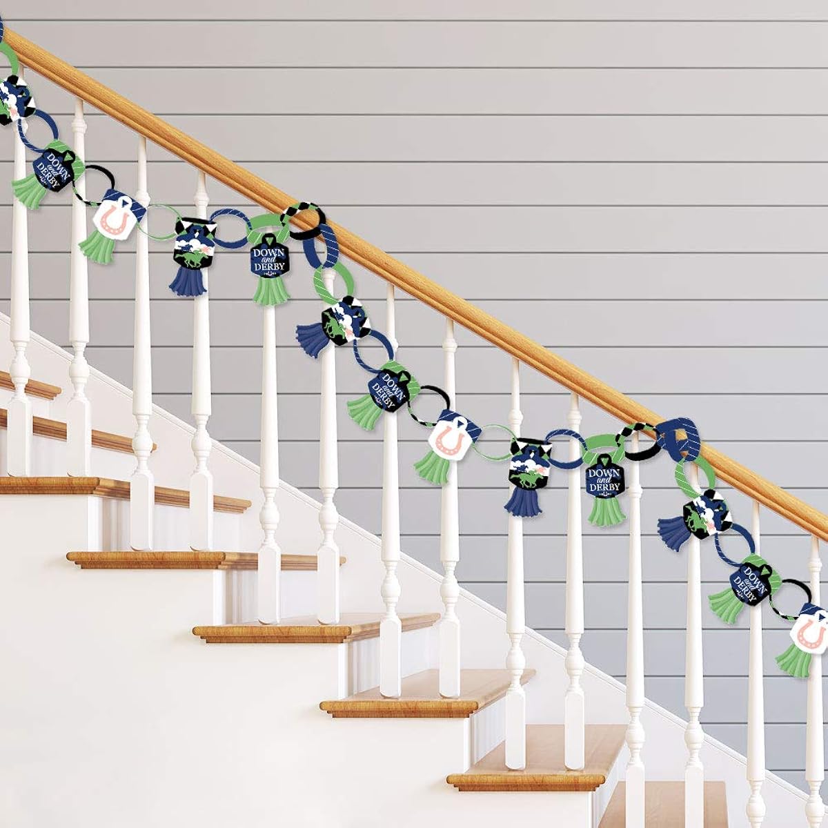 Big Dot of Happiness Kentucky Horse Derby 90 Chain Links and 30 Paper Tassels Decoration Kit, Horse Race Party Paper Chain Garland, 21 Feet
