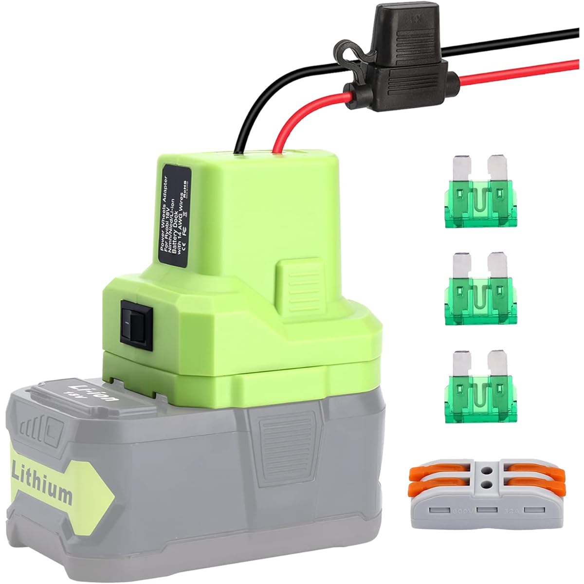 Ryobi 18V Battery Adapter 18V Power Wheels Battery Converter with Fuse & Wire Terminals 12AWG Wire Power Connector for DIY RC Car Toys Robotics RC Truck