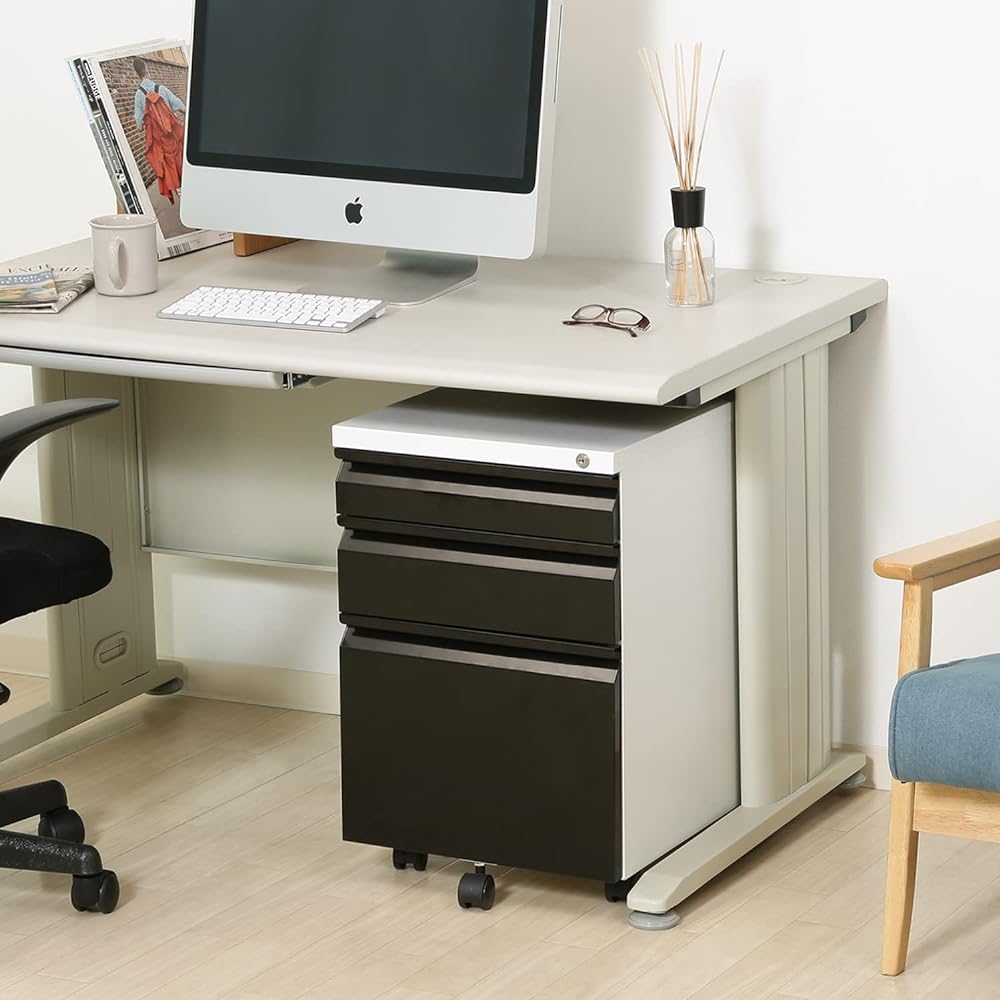 Fuji Boeki Office Cabinet, 3 Drawers, All Locks, A4 Compatible, Depth 55cm, With Casters, Black 84710