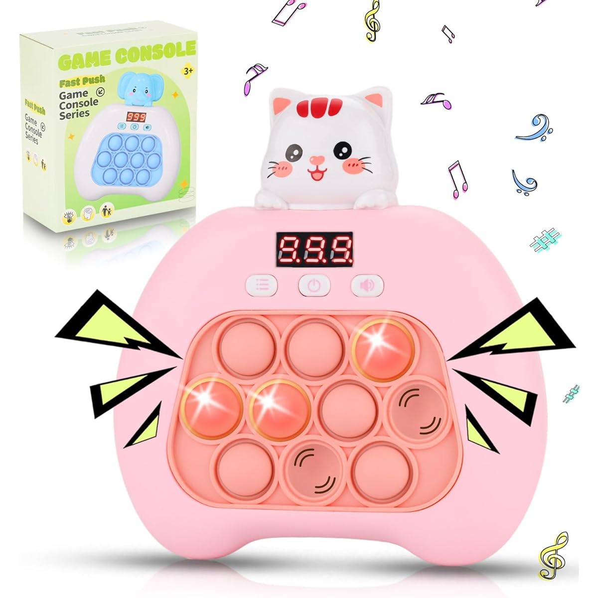 OAKTECH Quick Push Console Game Pop It Game Light Up Fidget Toy Handheld Puzzle Game Fast Push Bubble Game with Game Clearance Screen for Kids Teens Adults Gift (Kitten)
