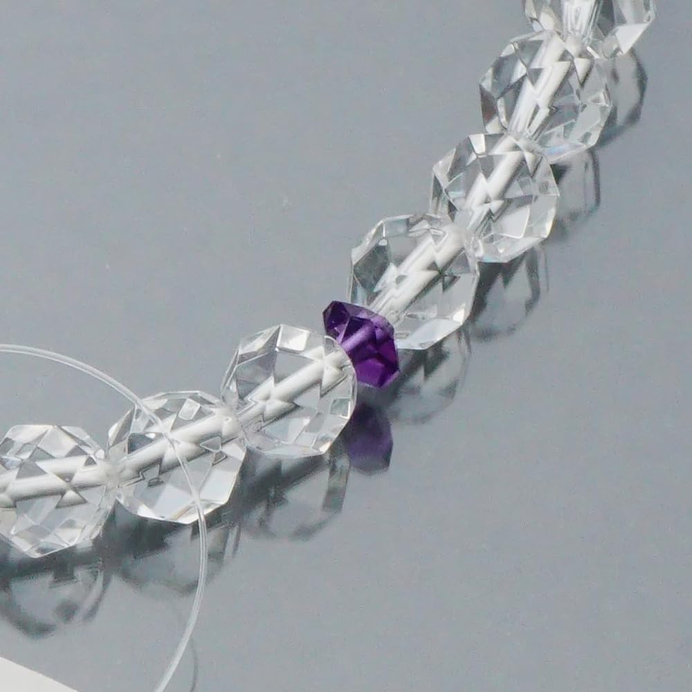 Prayer beads made in Japan <Made in Japan Prayer beads for women> Genuine crystal 32-sided cut Amethyst crystal [Bead bag included] Pure silk tassel (100% silk) Domestic prayer beads that can be used by all sects [Long-established prayer bead manufacture