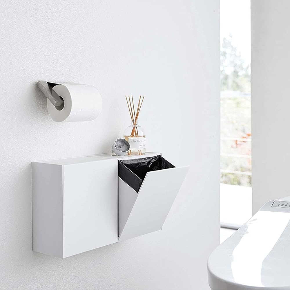 Yamazaki Jitsugyo Wall Toilet Pot & Storage Case [Set of 2] Flap Type Toilet Pot Sanitary Box Trash Can White 5429 x 2