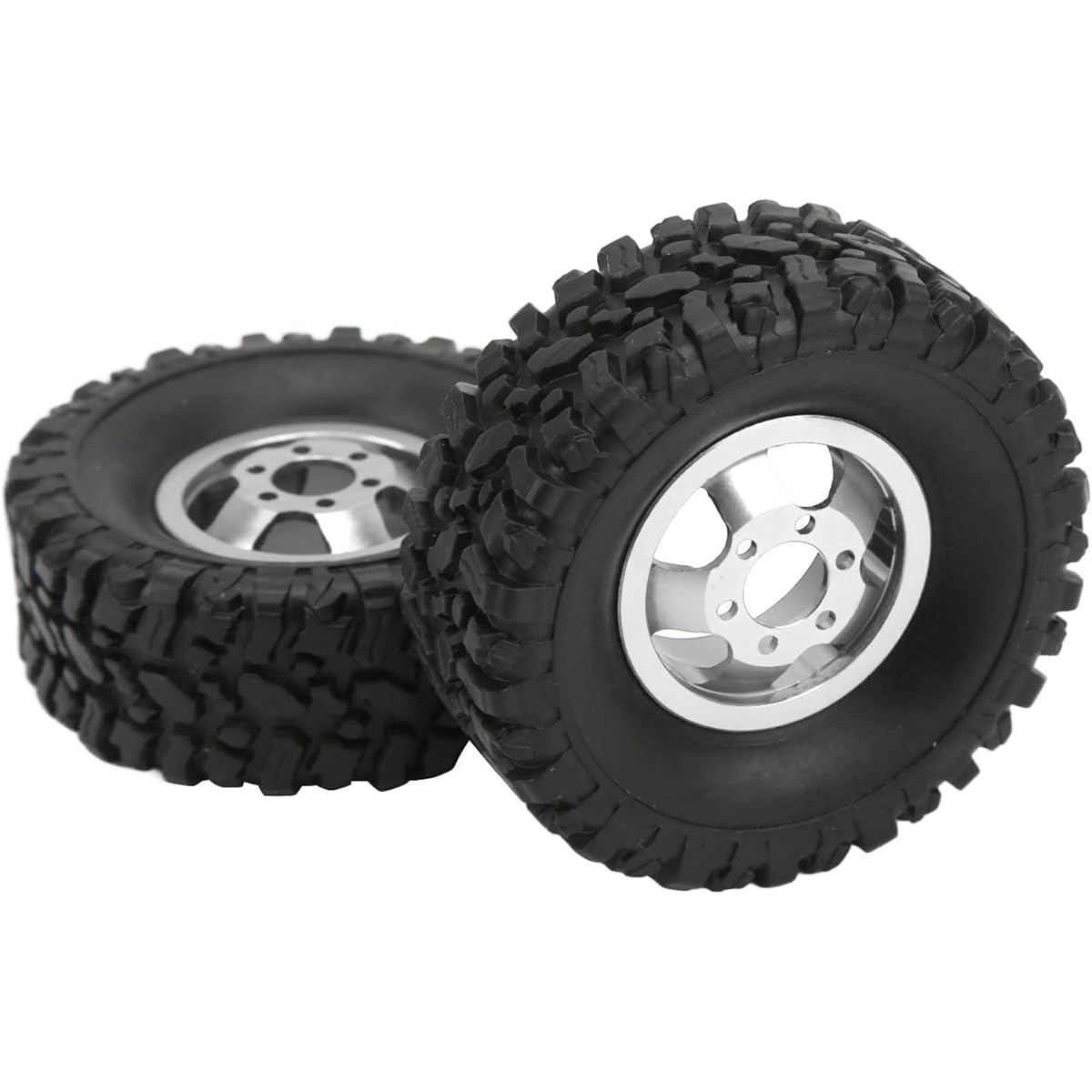 Rc Car Rubber Tires High Performance RC Wheel Rims and Tires Set Rc Tires with Aluminum Alloy Wheel Hubs for Wpl C14 C24 B14 B24 B16 B36 1/16 RC Car (Silver) Car Model Accessories