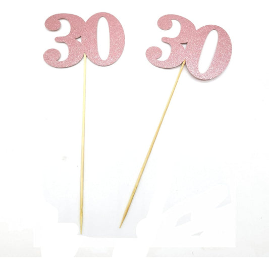 30 Centerpiece Sticks Rose Gold Glitter 30th Birthday Table Centerpiece Flower Toppers Party Supplies 4CT (Rose Gold)