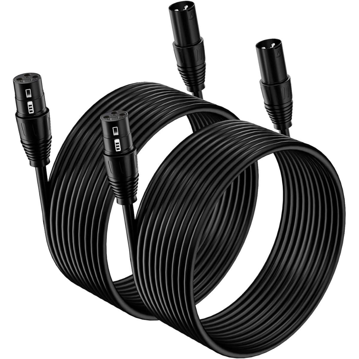 HOOH XLR Cable 25ft 2 Pack Microphone Cable XLR Microphone Cable Male to Female Balanced DMX Cable Perfect for Microphones, Radio Stations, Speaker Systems, Stage Lighting and More - Black