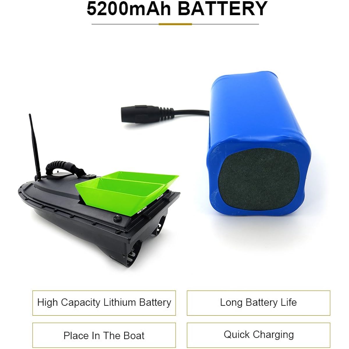 Goolsky 7.4V 5200mAh Lipo Battery for Flytec 2011-5 1.5kg Loading Remote Control Fishing Bait Boat
