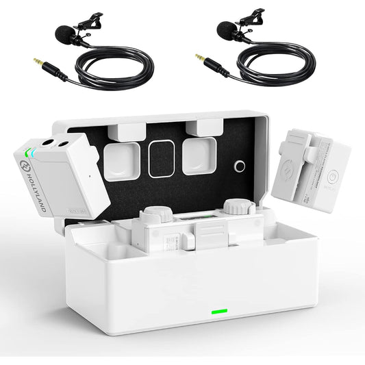 , External Smartphone Microphone, Lapel Microphone, Built-in/External Omnidirectional Microphone Included, Storage Charging Case Included, 100m Transmission Distance, 3S Automatic Pairing, Compatible with Smartphones/Cameras/PCs/Tablets/Recorders (White)