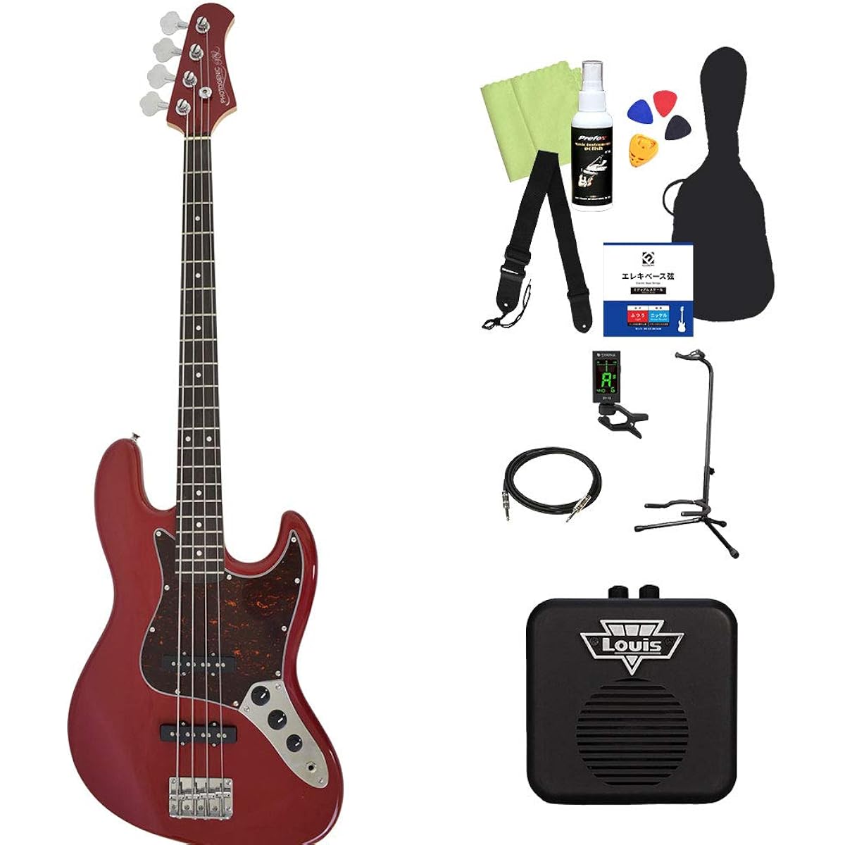 Photogenic JB-240 DR Bass Beginner 12-piece set [with mini amp] Jazz bass type Photogenic