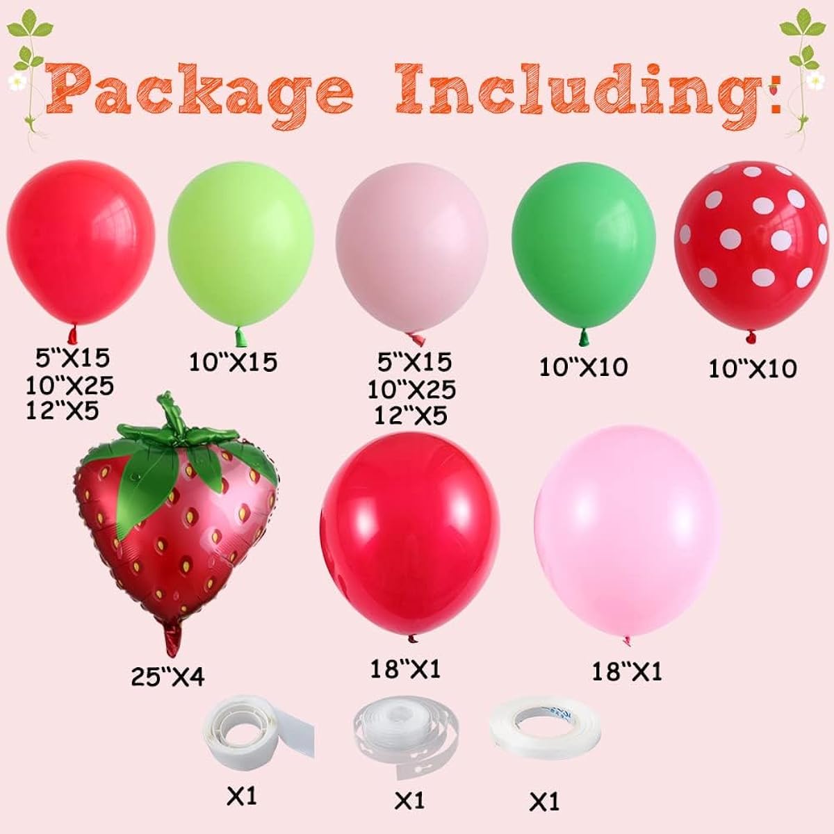 Strawberry Birthday Party Decorations, 131pcs Strawberry Balloons Garland Arch Kit for Baby Shower Girls Very First Theme Birthday Party Decorations