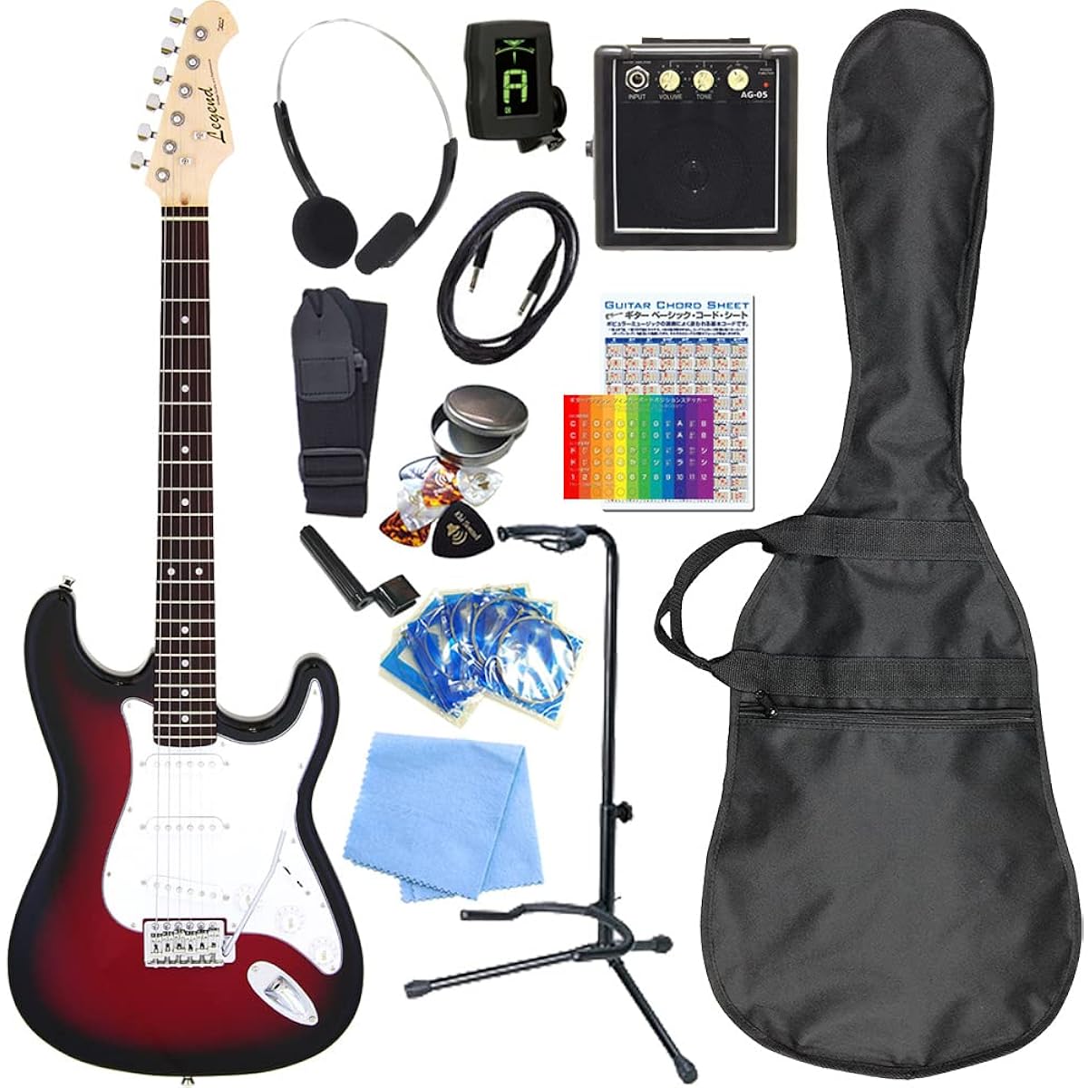 Electric guitar beginner set Stratocaster type mini amp 15-piece set Legend LST-Z RBS [98765]