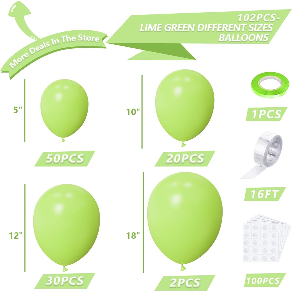 NISOCY Lime Green Latex Balloon Arch Garland Kit 102pcs 18" 12" 10" 5" Birthday Wedding Baby Shower Jungle Summer Fruit Green Theme Anniversary Celebration Decorations