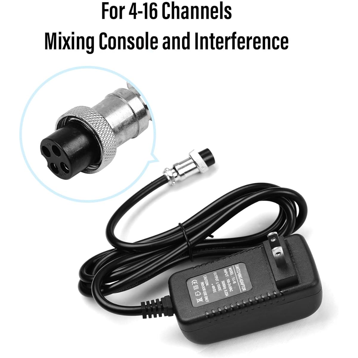 Audio Mixer Power Adapter F4/F7/CT4-16 Universal 2-16 Channel Professional Sound Mixing Console Board 15VDC 4 Pin Hole Connector for Home Karaoke Sign and PA System