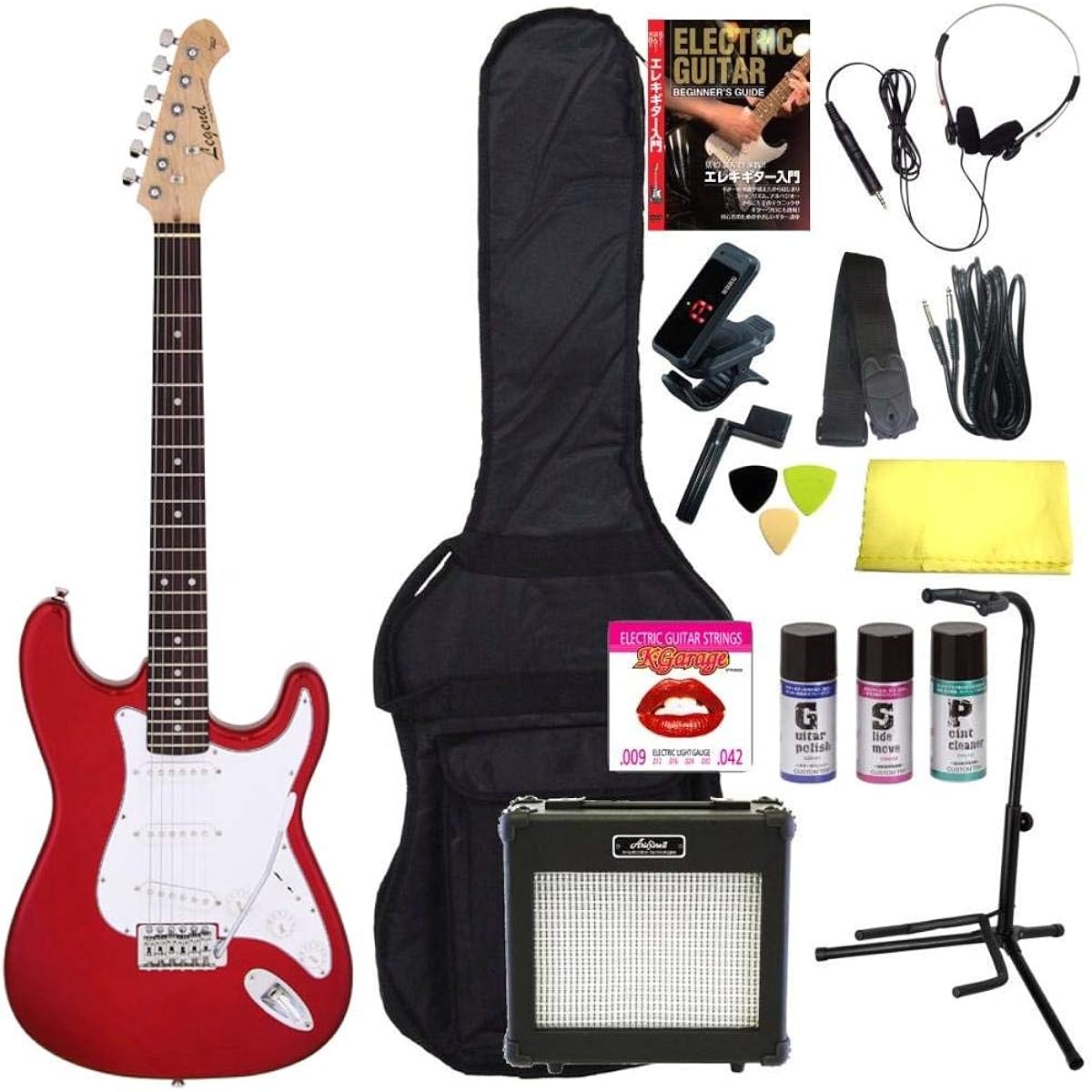 [Perfect 16-piece set/ARIA 6W amplifier] Legend LST-Z CA (Candy Apple Red) Stratocaster electric guitar beginner set introductory set
