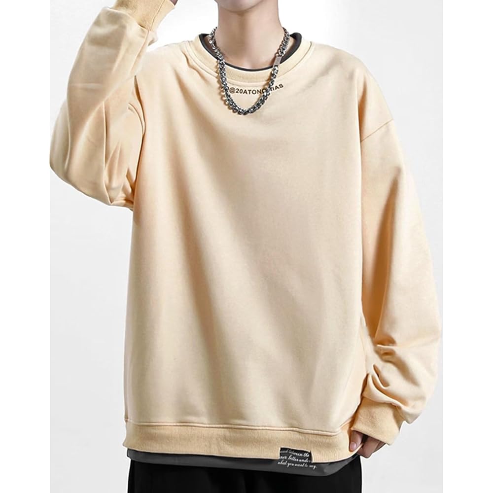 [Bligo] Sweatshirt, Men's, Autumn Clothes, Parka, Round Neck, Long Sleeve, Faux Layered, Large Size, Pullover, Plain, Popular, Tops, Casual, Simple, Stylish, Loose, Drop Shoulder, Spring, Winter Clothes