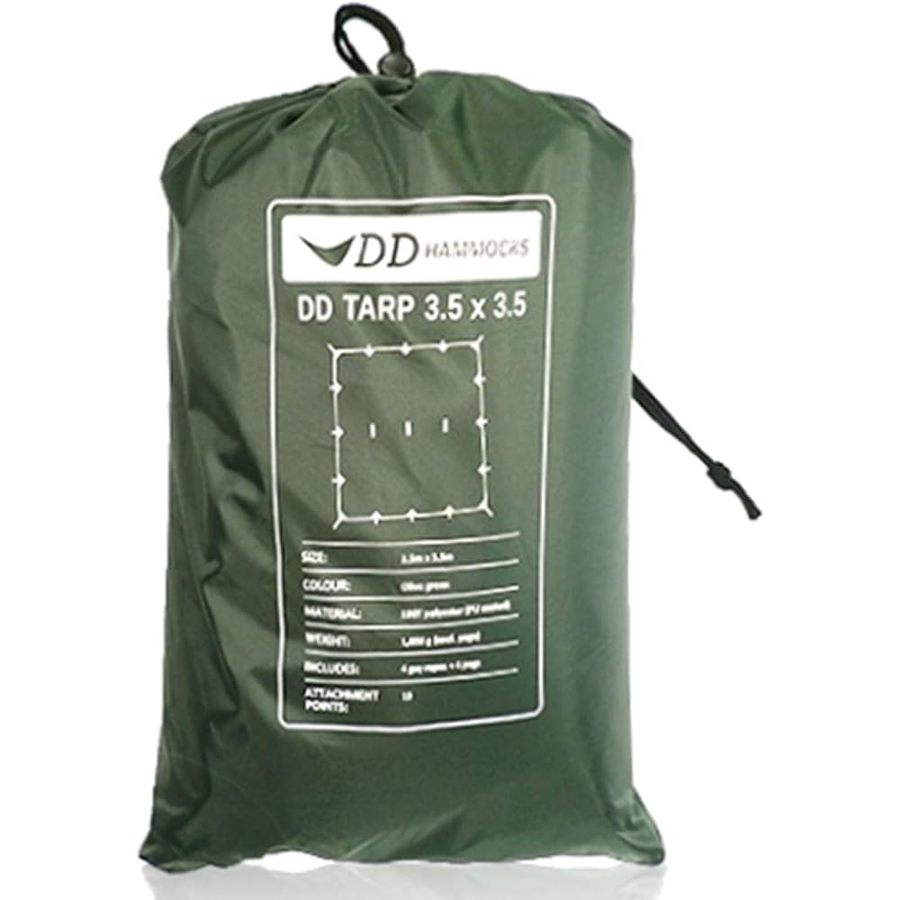 DD Hammocks DD Tarp Tarp 3.5 x 3.5 Spacious Hammock Shelter Compatible with XL Hammocks Lightweight Waterproof Tarp Water Resistant 3000mm (Olive green) [Parallel Import]