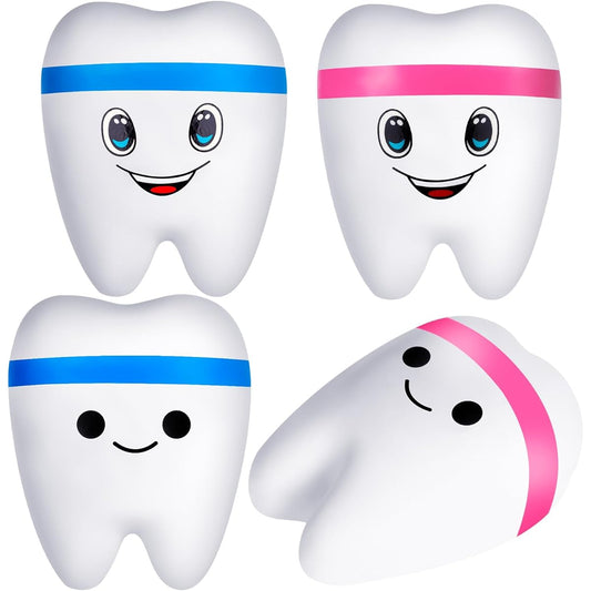 4 Teeth Stress Balls Slowly Rebounding Jumbo Cartoon Teeth Shaped Stress Balls for Adults Teeth Stress Balls for Adults Kids Party Favors