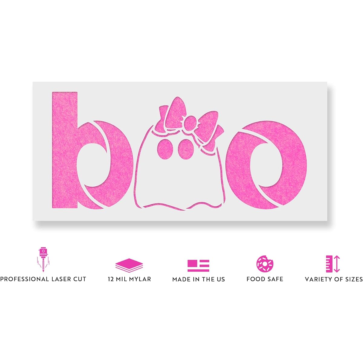 Girl Boo Halloween Stencil - Reusable Stencil - DIY Girl Boo Halloween Home Decorations, 5"x11", White