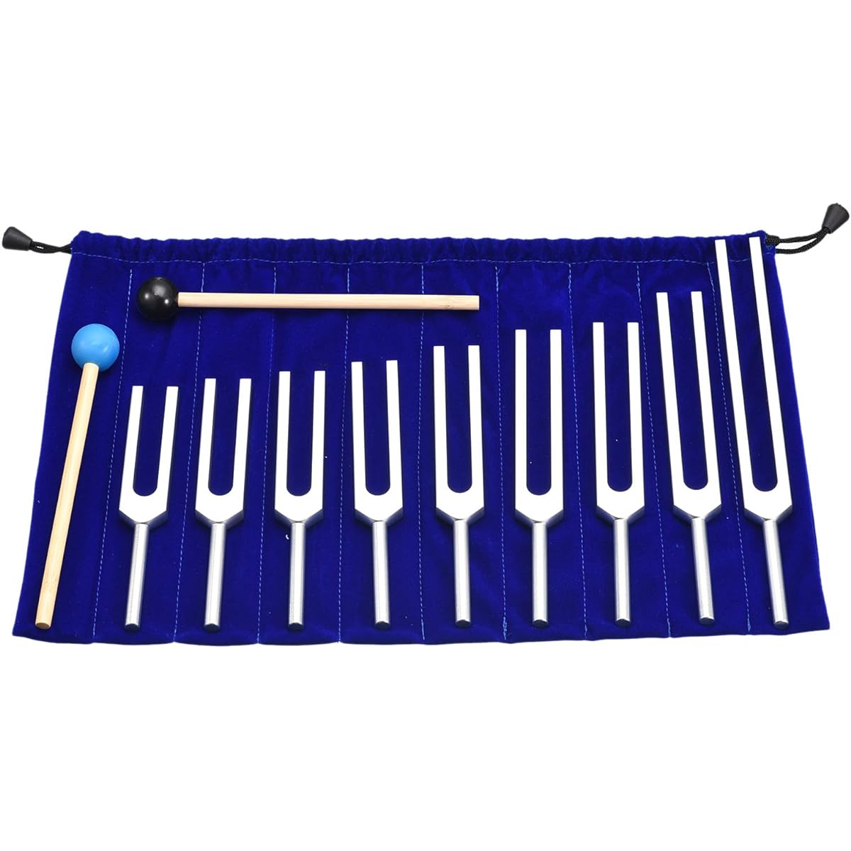 MECCANIXITY Tuning Fork Set 9 Pieces Tuning Fork Aluminum Alloy Musical Instrument Treatment Yoga Sound Test Tuning Fork Tool Set Violin Guitar Tuner Device Silver with Rubber Mallet and Bag