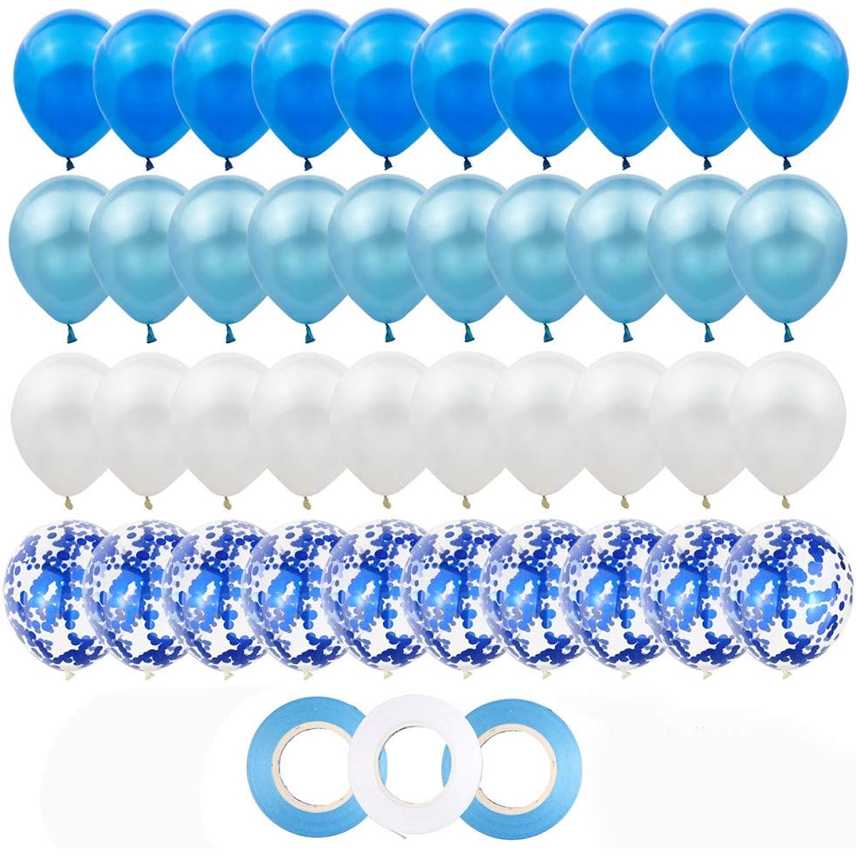 Latex Confetti Balloons White & Blue Latex Balloons 12 Inch Helium Balloons for Wedding/Birthday/Baby Shower/Party Decoration with 3 Rolls Ribbon 40 Pieces
