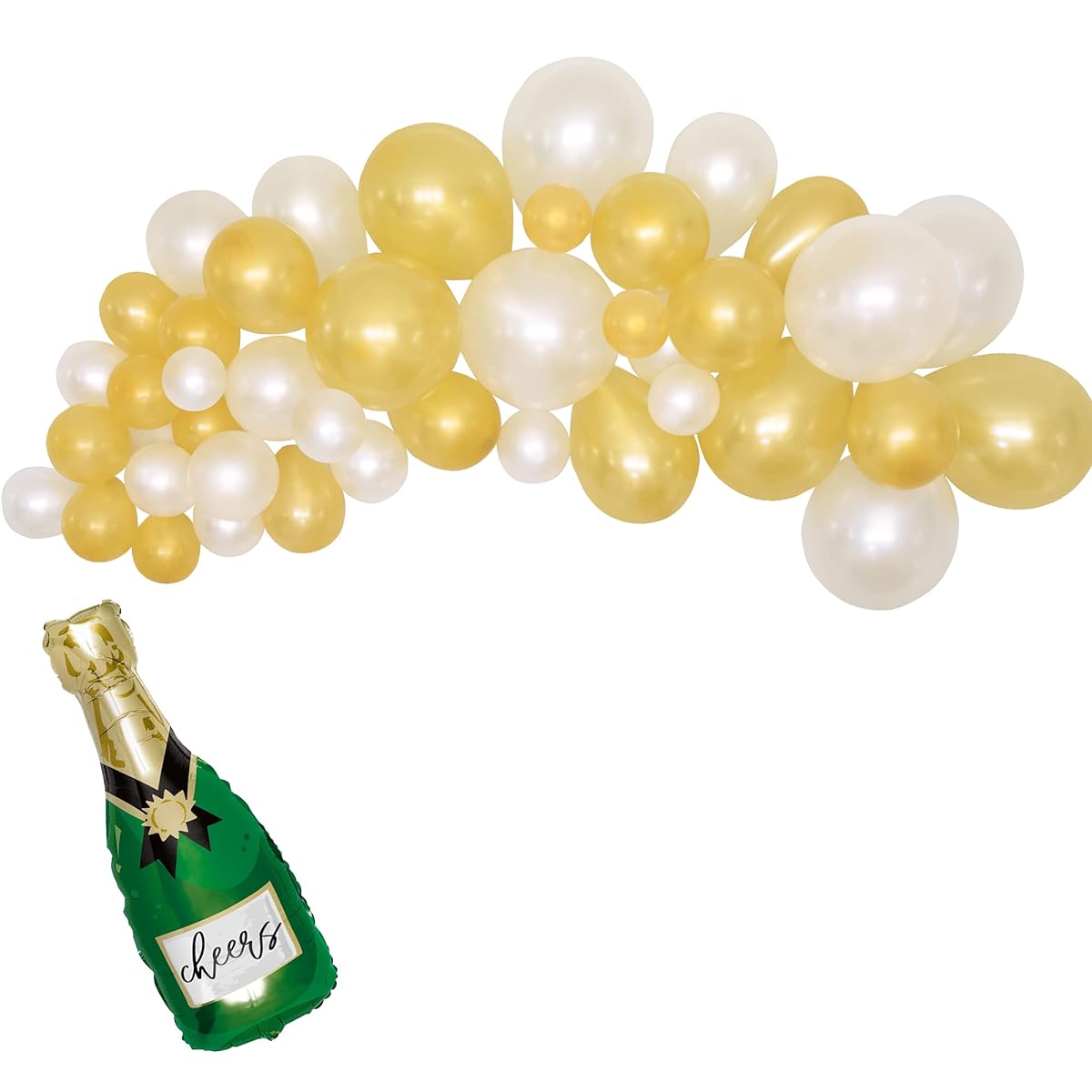 Unique Party Decorations Champagne Balloons Cascade Cheer Decoration Kit - 1 Arch with Blowout Bottle Spray - Engagement Wedding Anniversary Decoration Supplies Set Fancy Gold Balloons