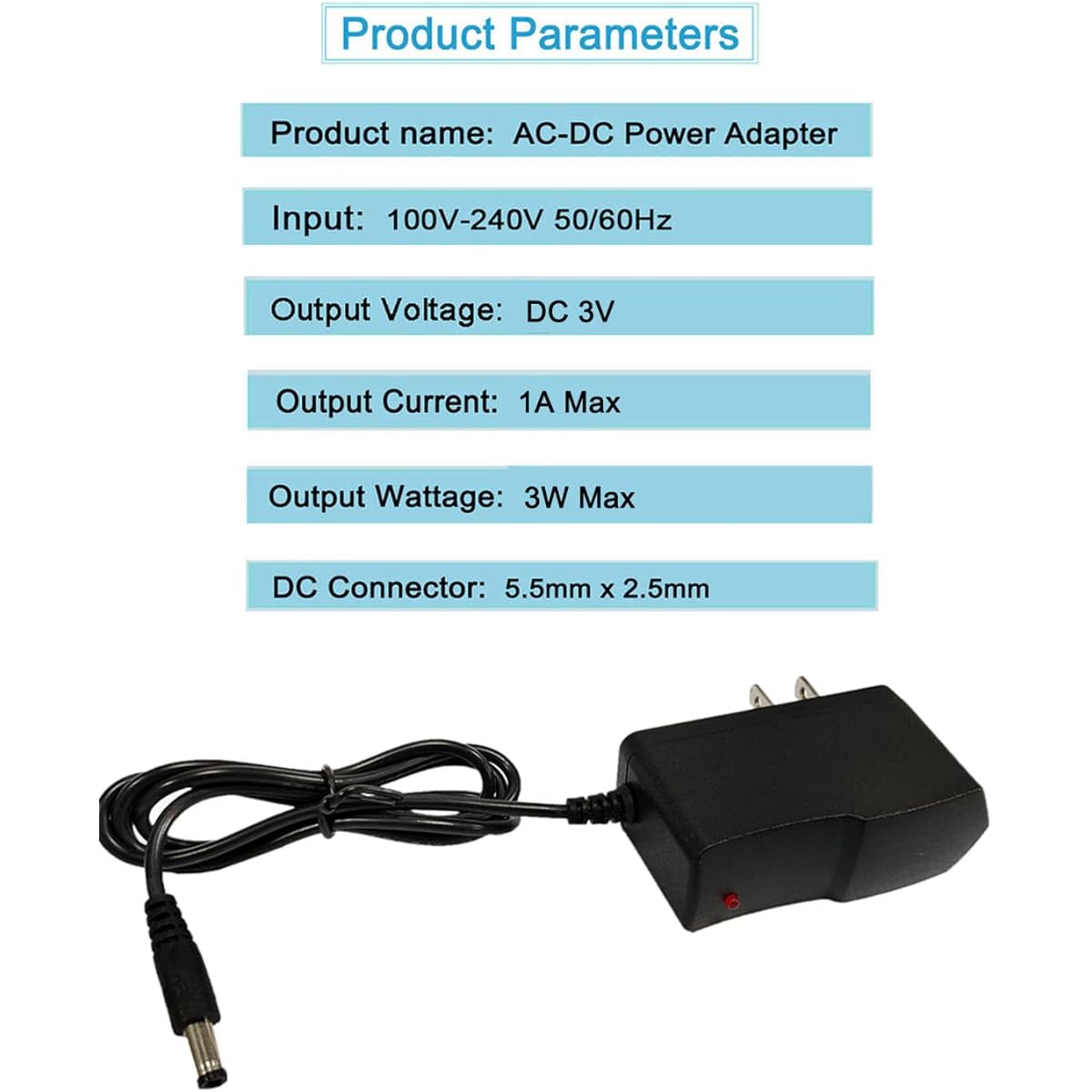 MTYTOT 3 Volt 1A Power Supply 3W Power Adapter 100-240V AC to DC 3 Volt 1amp 0.8A 0.5A 450mA Converter Transformer Plug Tip: 5.5mm x 2.5mm