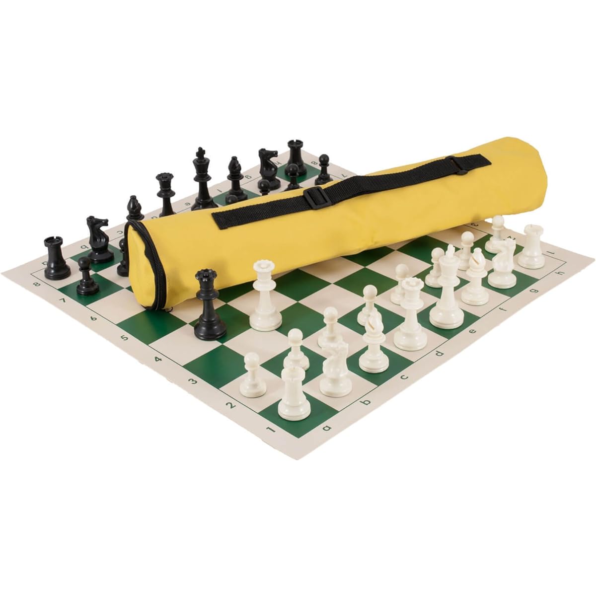Quiver Chess Set Combination - Triple Weighted - Neon Yellow Bag / Green Board - by US Chess Federation