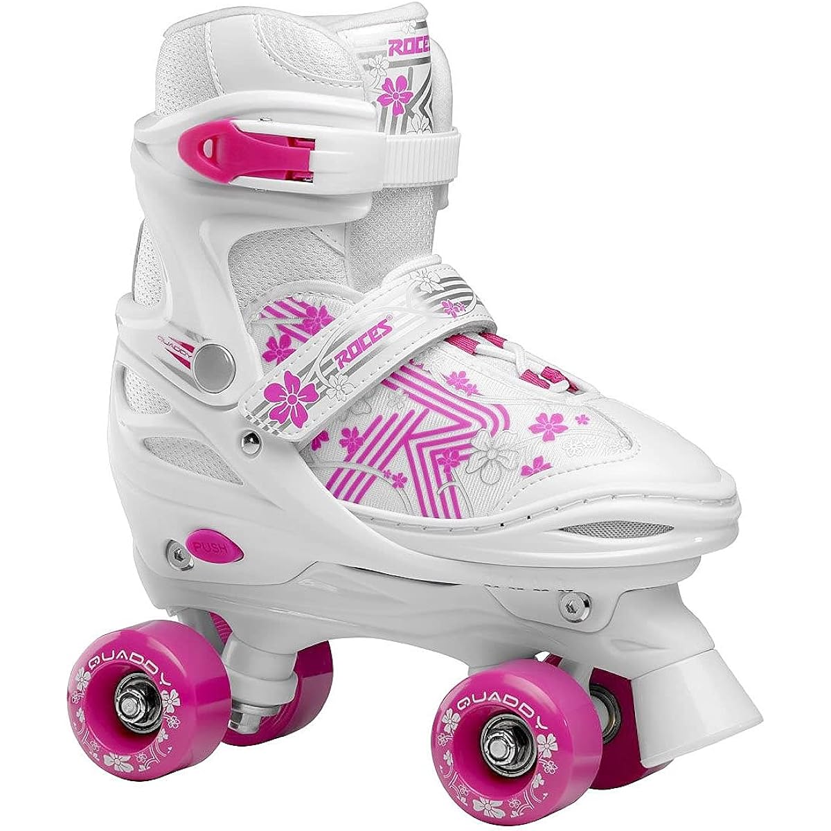 ROCES Children's Quad Skates for Girls, QUADDY GIRL 3.0 White-Pink 550095, Roches Junior and Kids Roller Skates