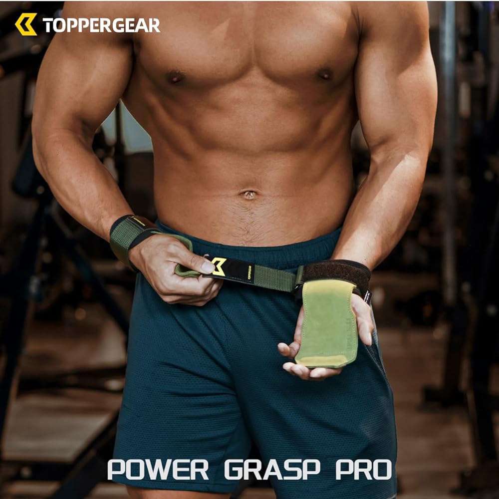 TOPPERGEAR Power Grip Weight Lifting Grip Genuine Leather