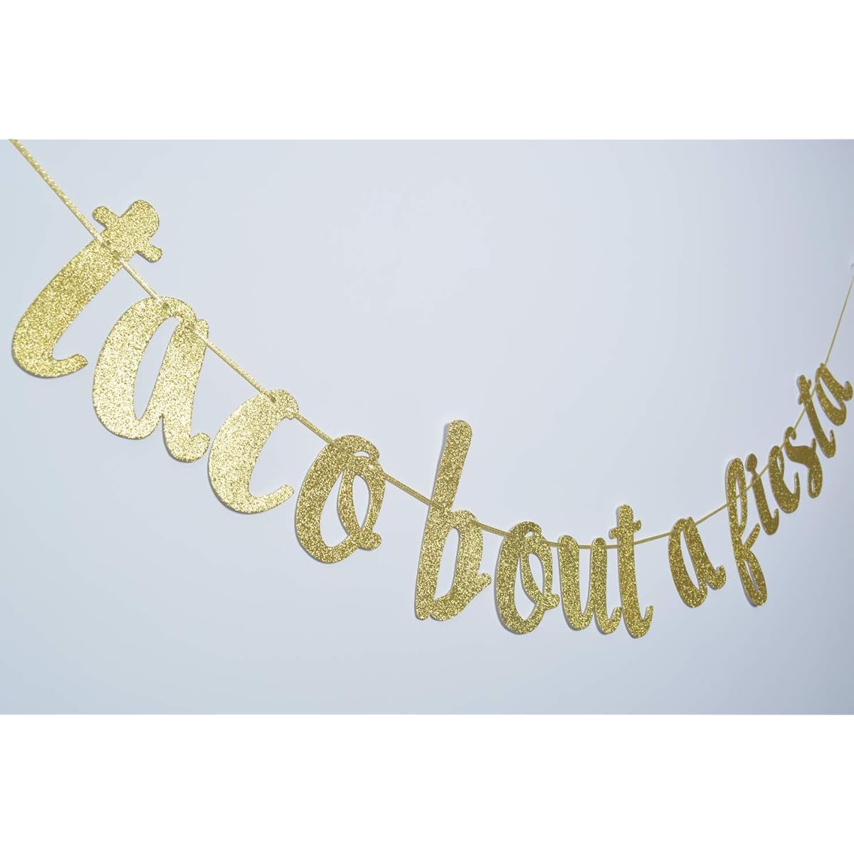 Taco Bout Fiesta Banner Bunting Sign Cinco de Mayo Mexican Fiesta Theme Birthday Bachelorette Wedding Party Decorations Props Backdrop (Gold Glitter)
