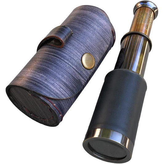 6" Handheld Brass Telescope with Leather Case Pirate Navigation Marine Antique Telescope Collectible Nautical Decor Spyglass Gift Rustic Vintage Home & Office Decor