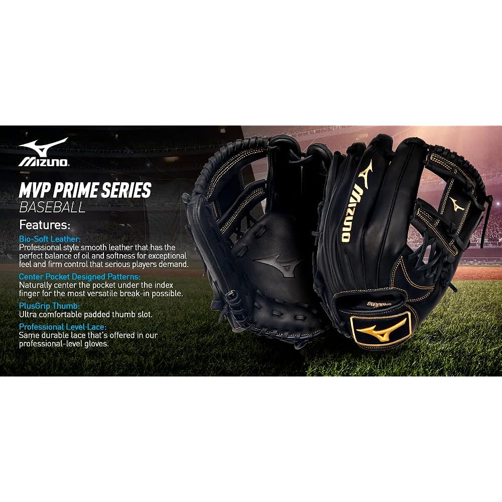 Mizuno MVP Prime Baseball Glove Series Handcrafted Bio-Soft Leather Professional Smooth Leather Center Pocket Design