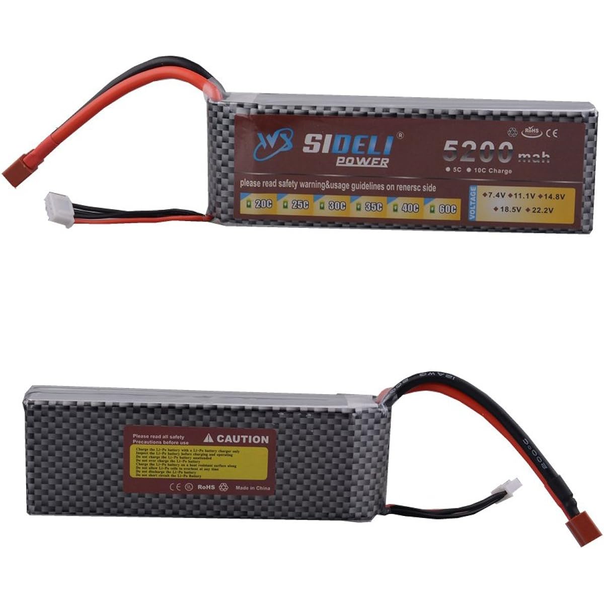 Eleoption Lipo Battery 11.1V 5200mah Compatible Battery 3S 30C Li-po Battery with XT60 / T Plug Compatible with RC Car/Truck/Helicopter/Airplane/Frame Kit (2pcs)