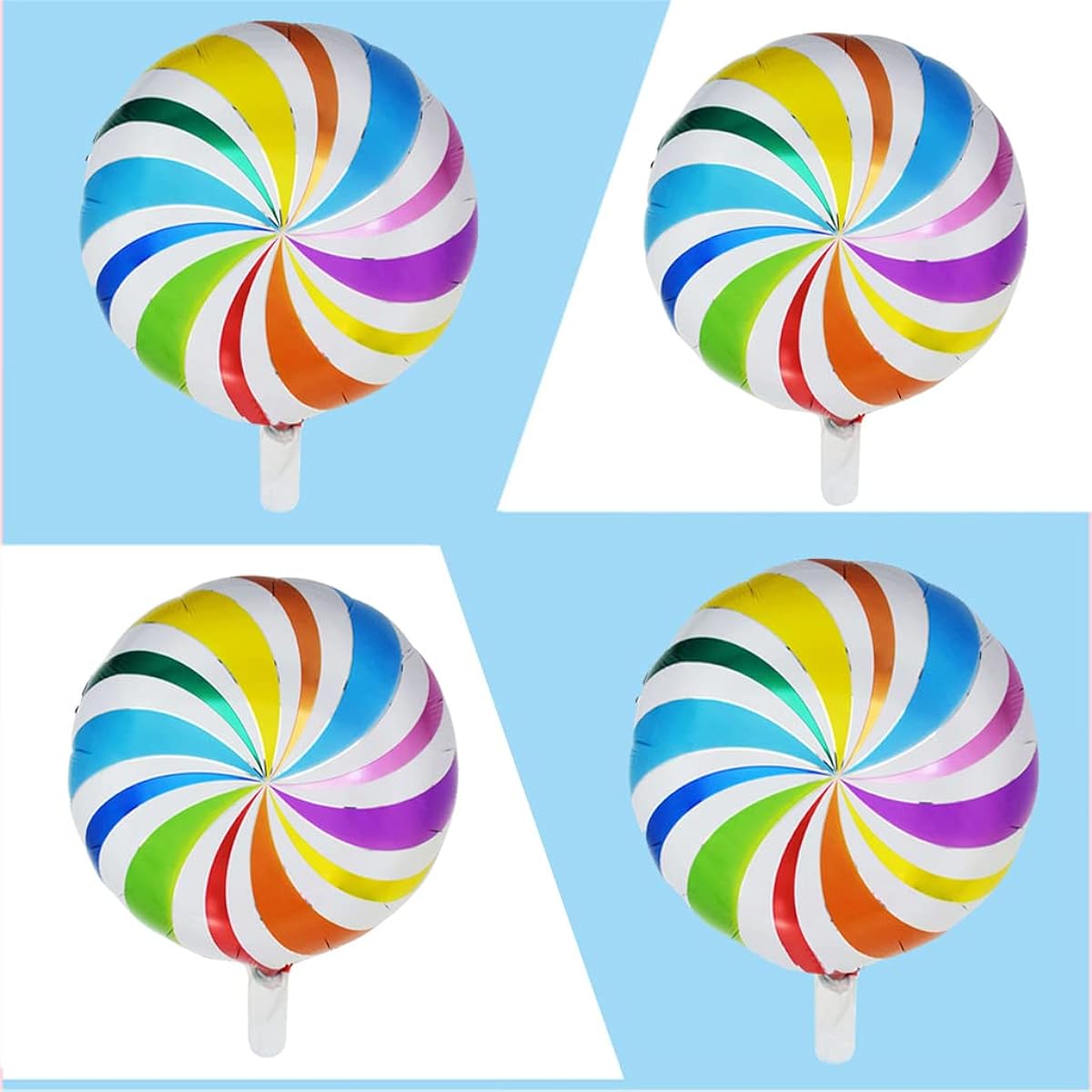 BoningNEW Rainbow Lollipop Shaped Aluminum Film Balloons, Swirl Mylar Foil Balloons for Birthday Party Wedding Baby Shower Party Anniversary Party Round Sweet Candy Balloons Decoration Supplies, Set of 4
