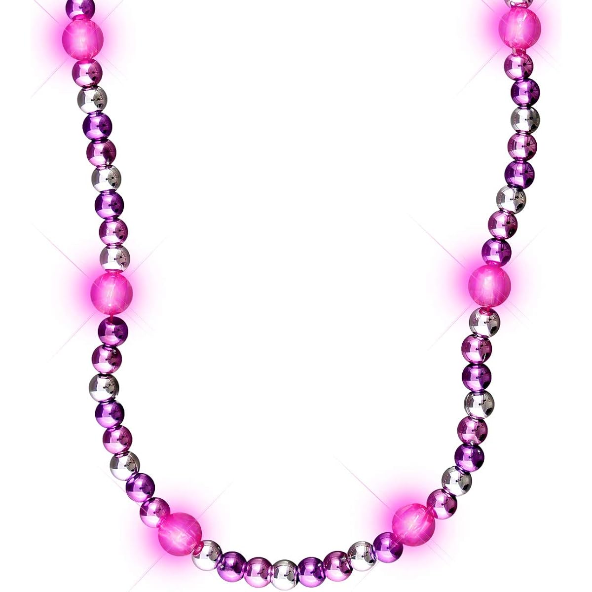 Pink, Purple & Silver Light Up Bead Necklace (Set of 12)
