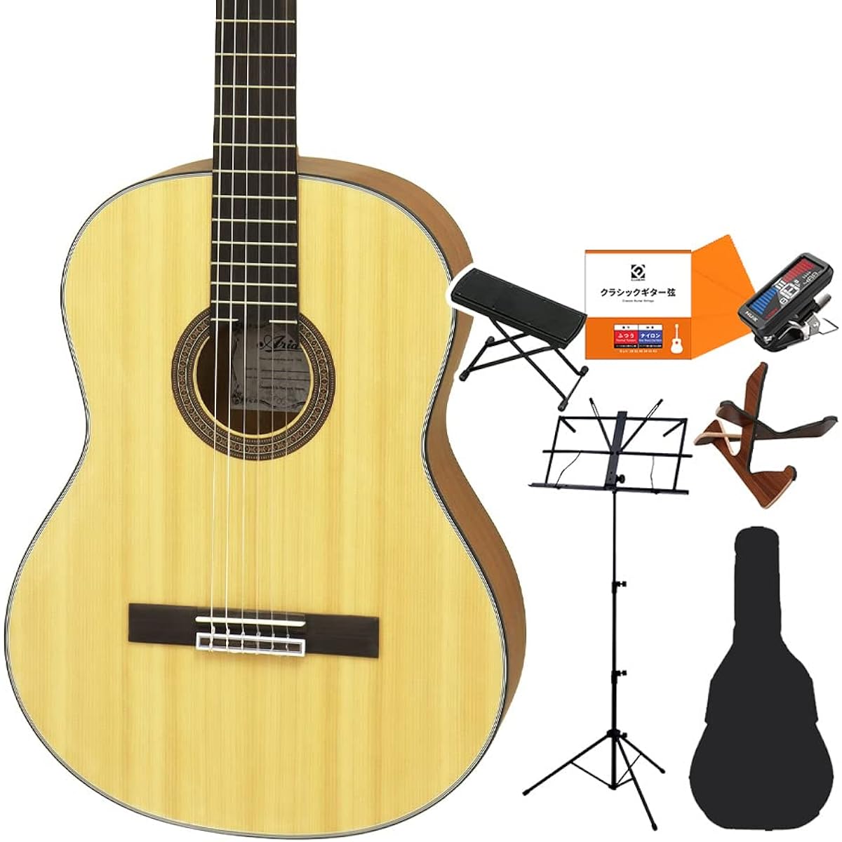 ARIA A-10 Classical Guitar Beginner 8-Piece Set 650mm Pine/Sapele Matte Finish Aria