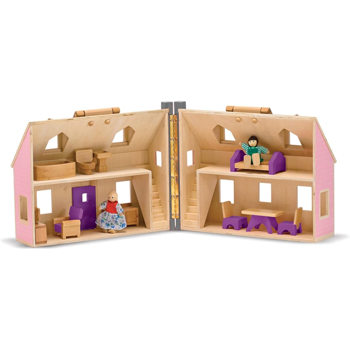 Melissa & Doug Fold & Go Dollhouse | Dollhouse & Dolls | Playset | 3+ | Great Gift for Boys or Girls