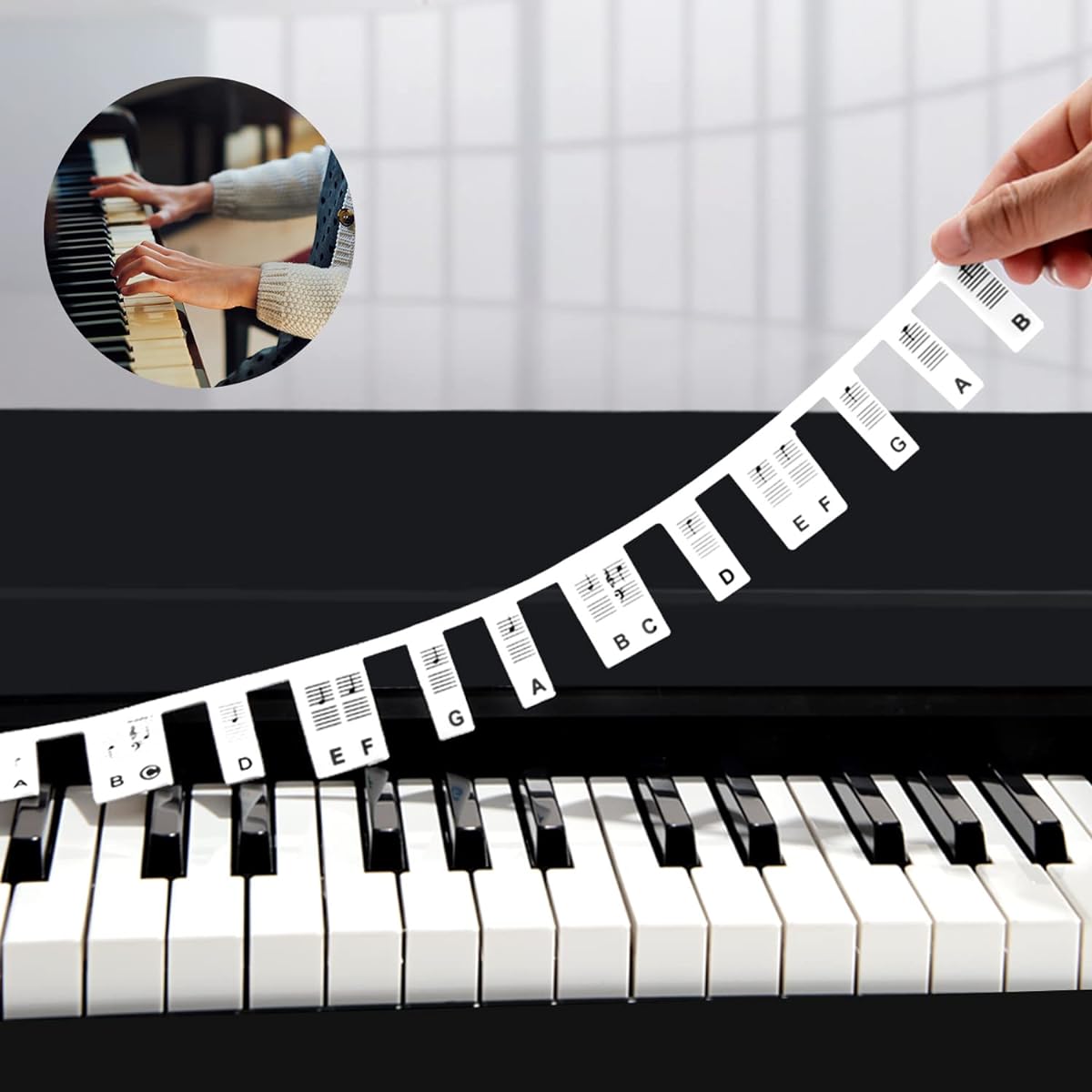FRDERN Piano Note Guide for Beginners, Removable Piano Keyboard Note Labels for Learning, 88 Keys Full Size, Made of Silicone, No Stickers Required, Reusable (Classic Black)